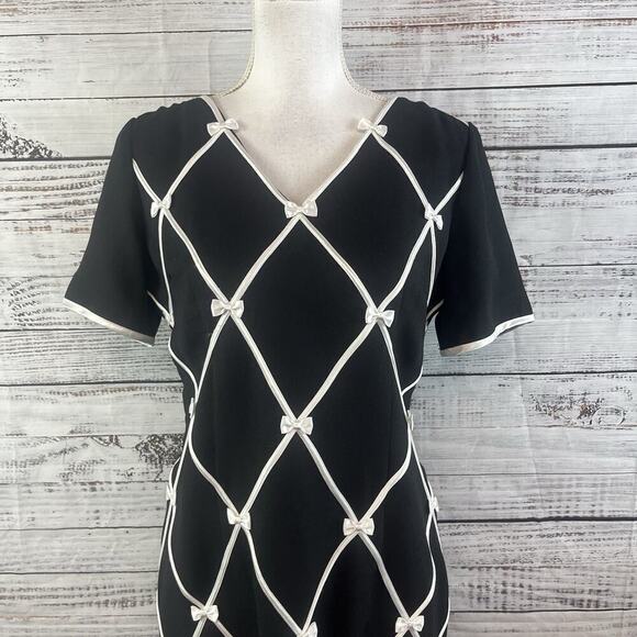 Vintage Misty Lane Dress size 11/12 Black Crepe Ribbons & Bows Wedding Church - Picture 2 of 12